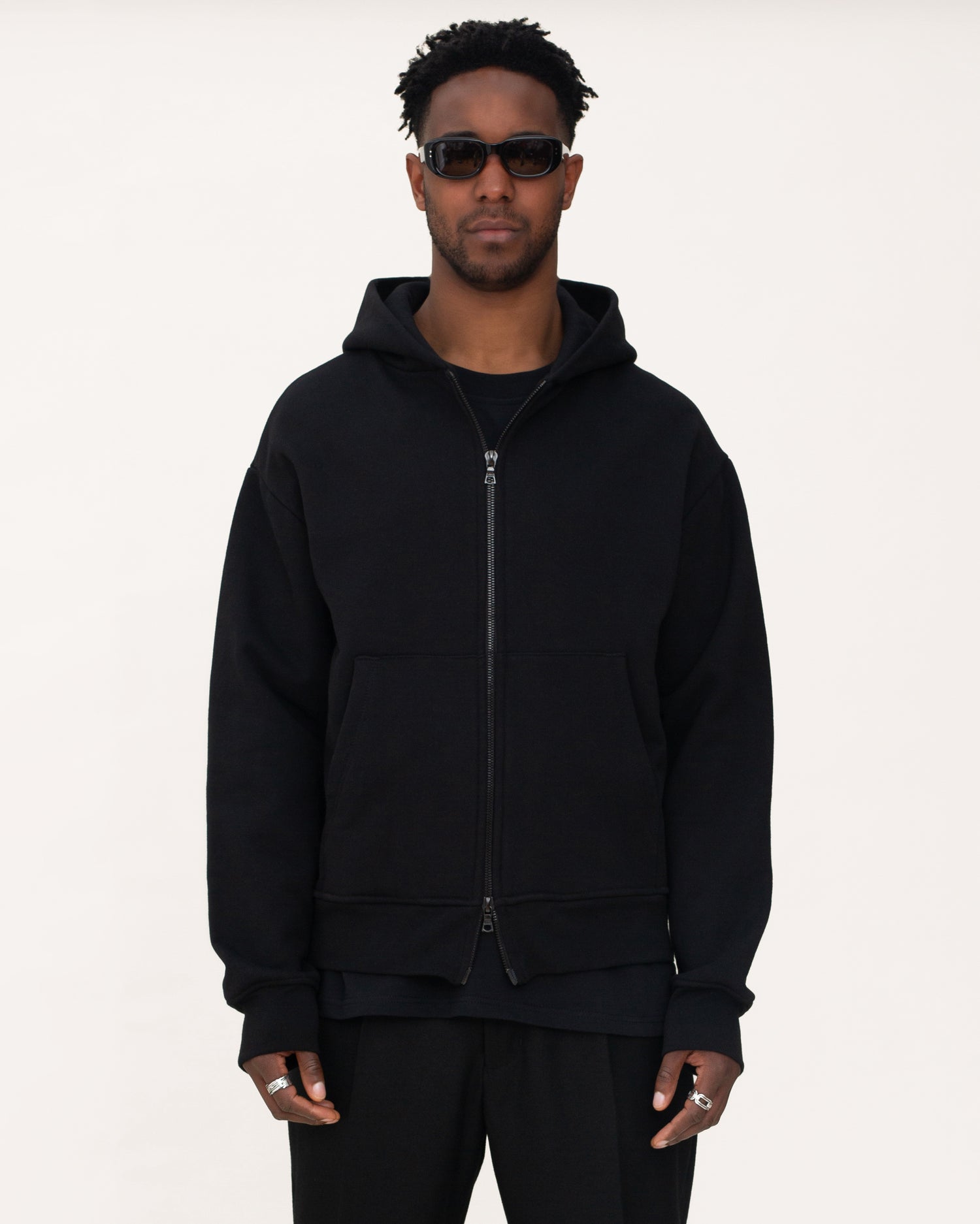 zip up hoodies, black hoodie, mens hoodie, front side