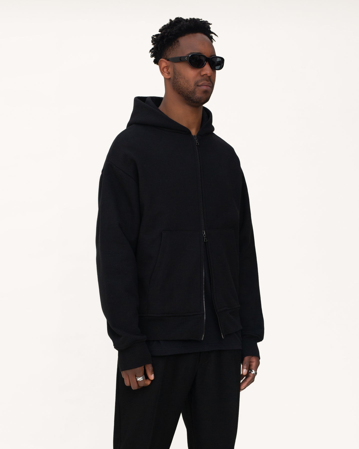 zip up hoodies, black hoodie, mens hoodie, angle side