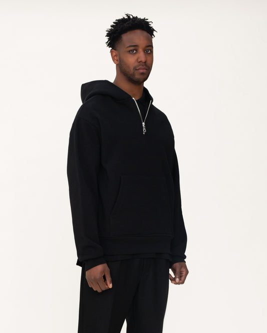 zip up hoodies, black hoodie, mens hoodie, angle side