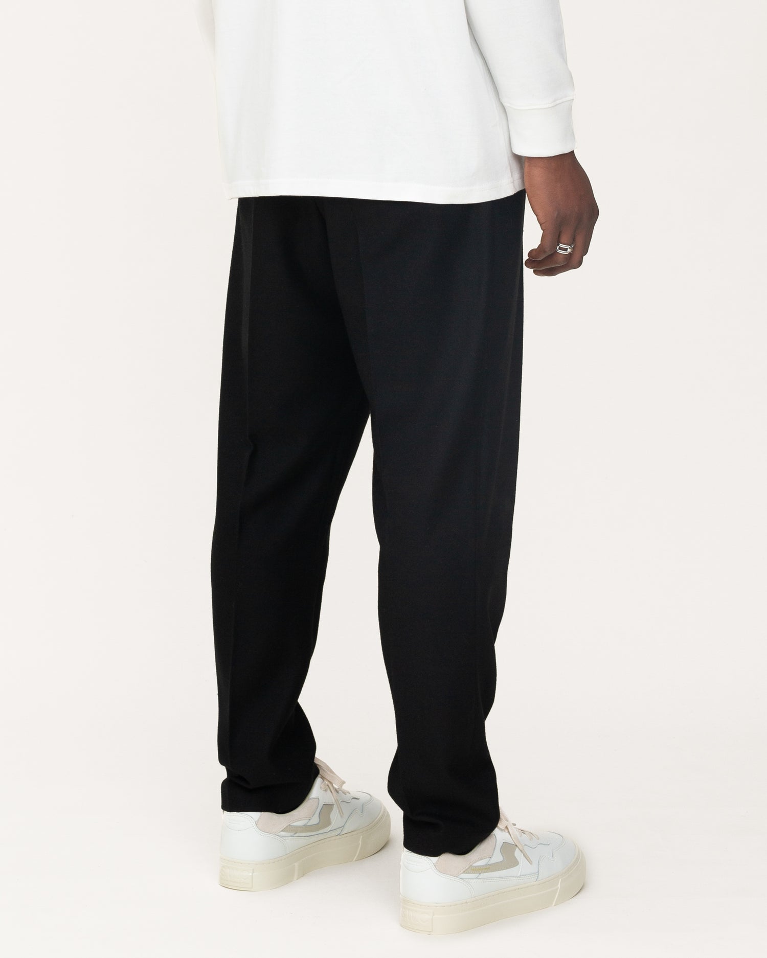 mens trousers, black trousers, angle side