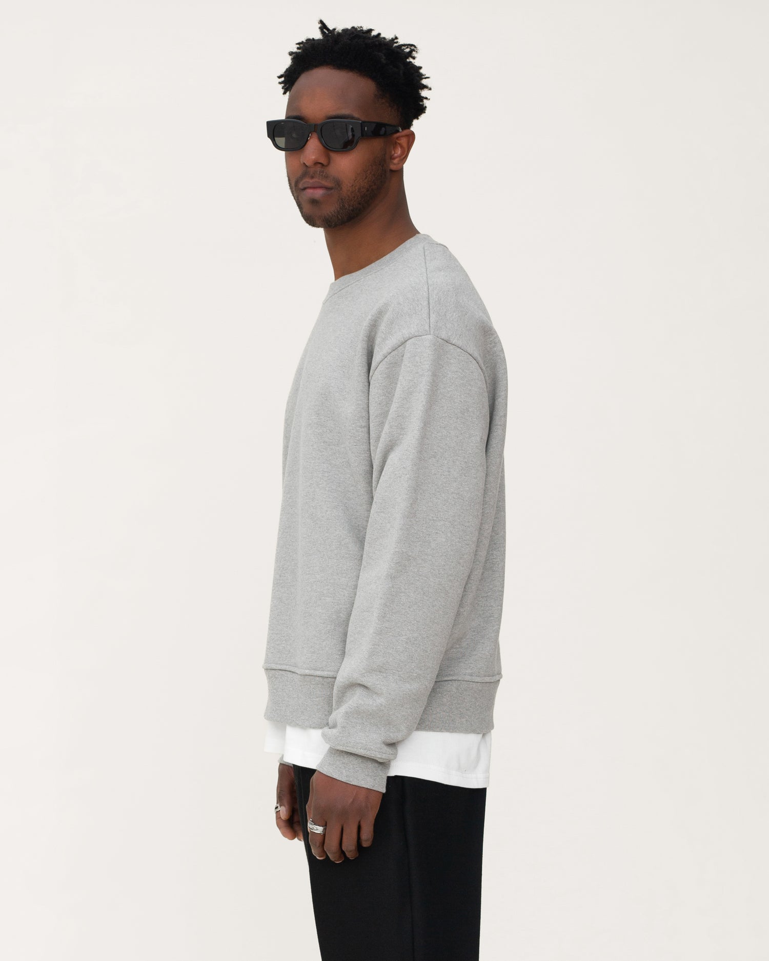 mens designer sweatshirts, mens grey sweatshirt, side view