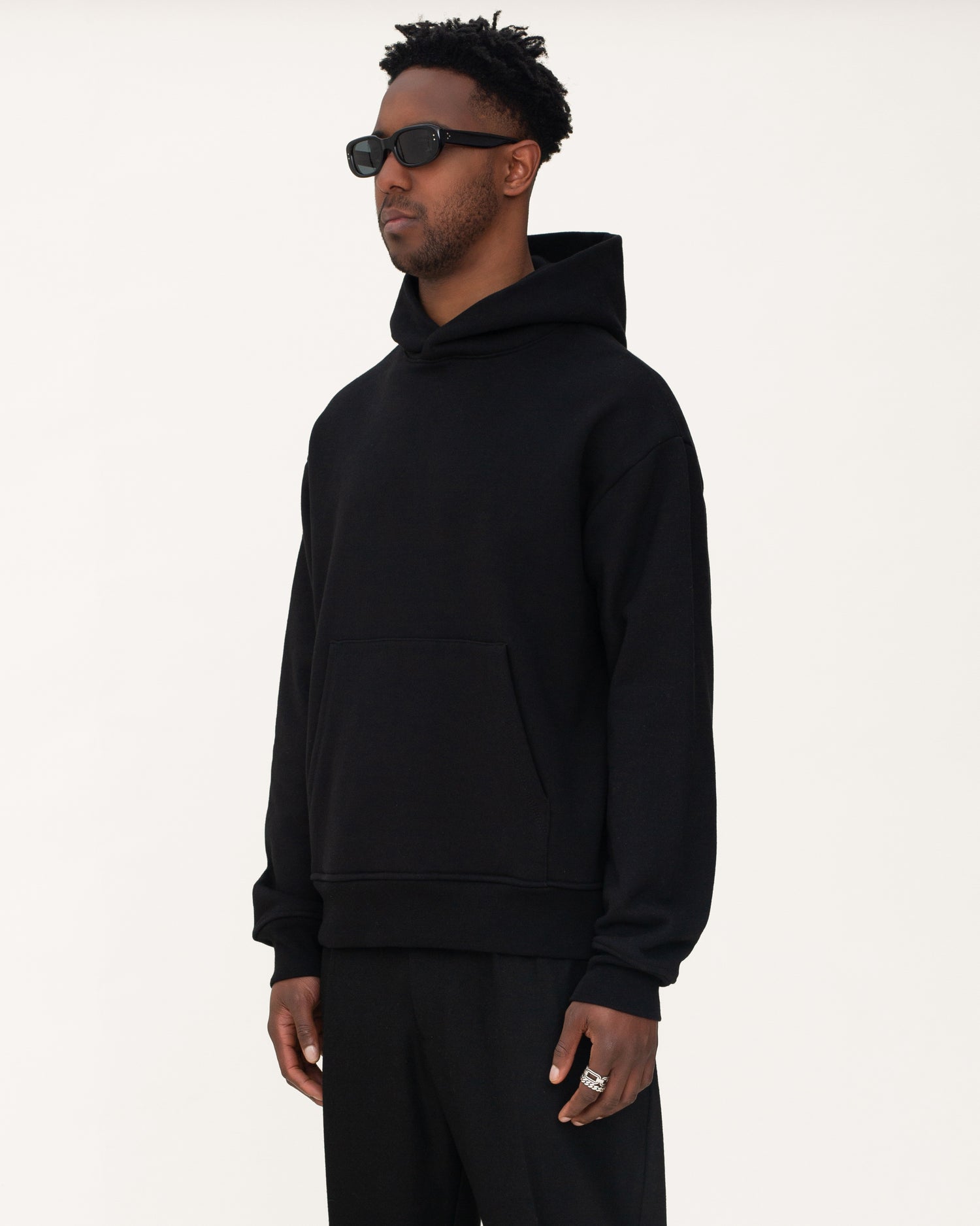 designer hoodie, black hoodie, mens hoodie, angle side