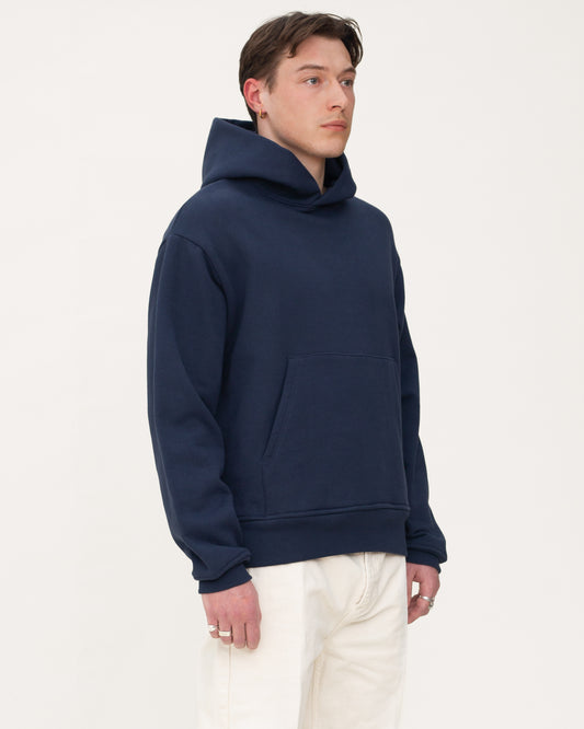 designer hoodie, navy hoodie, mens hoodie, angle side