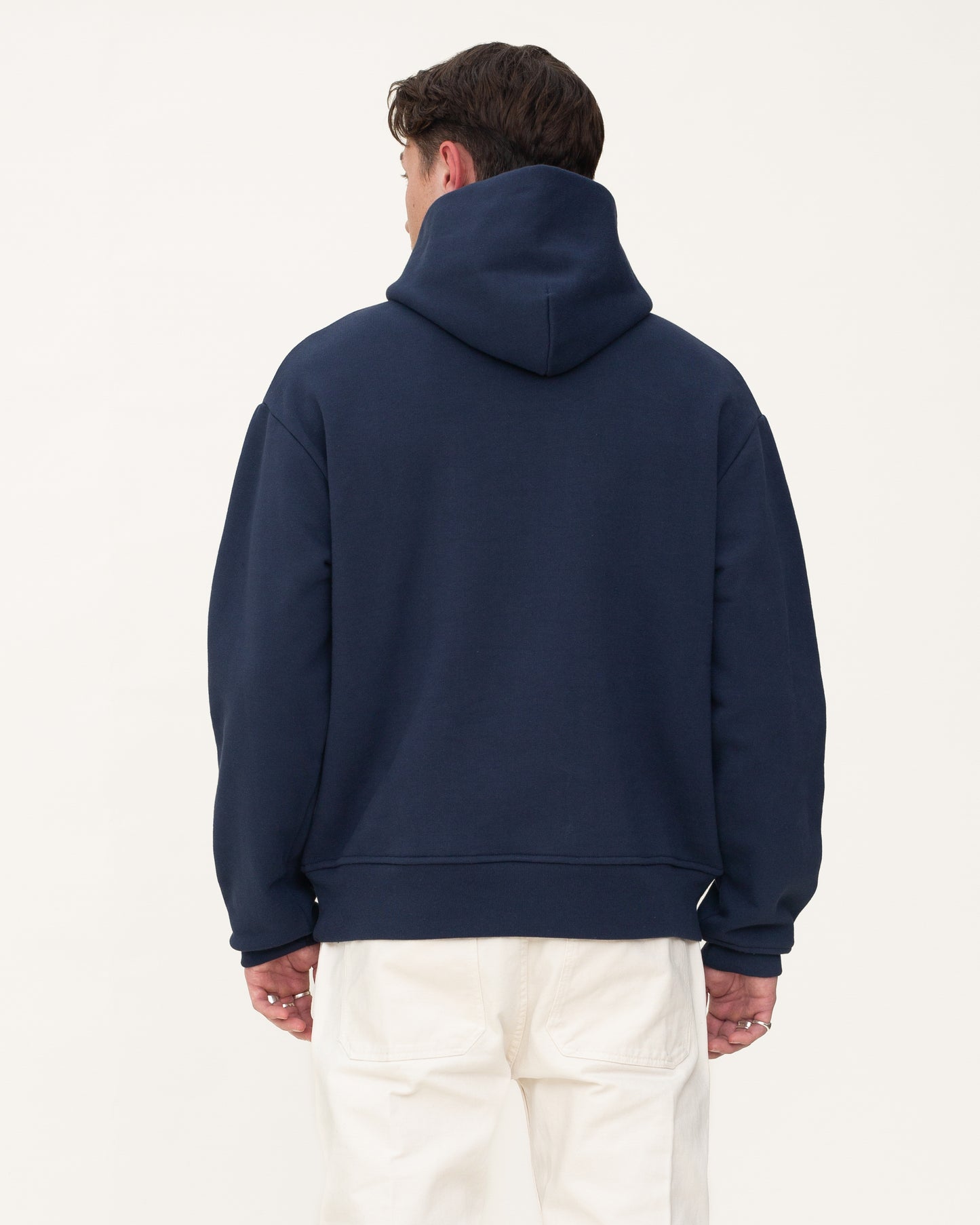 designer hoodie, navy hoodie, mens hoodie, back side
