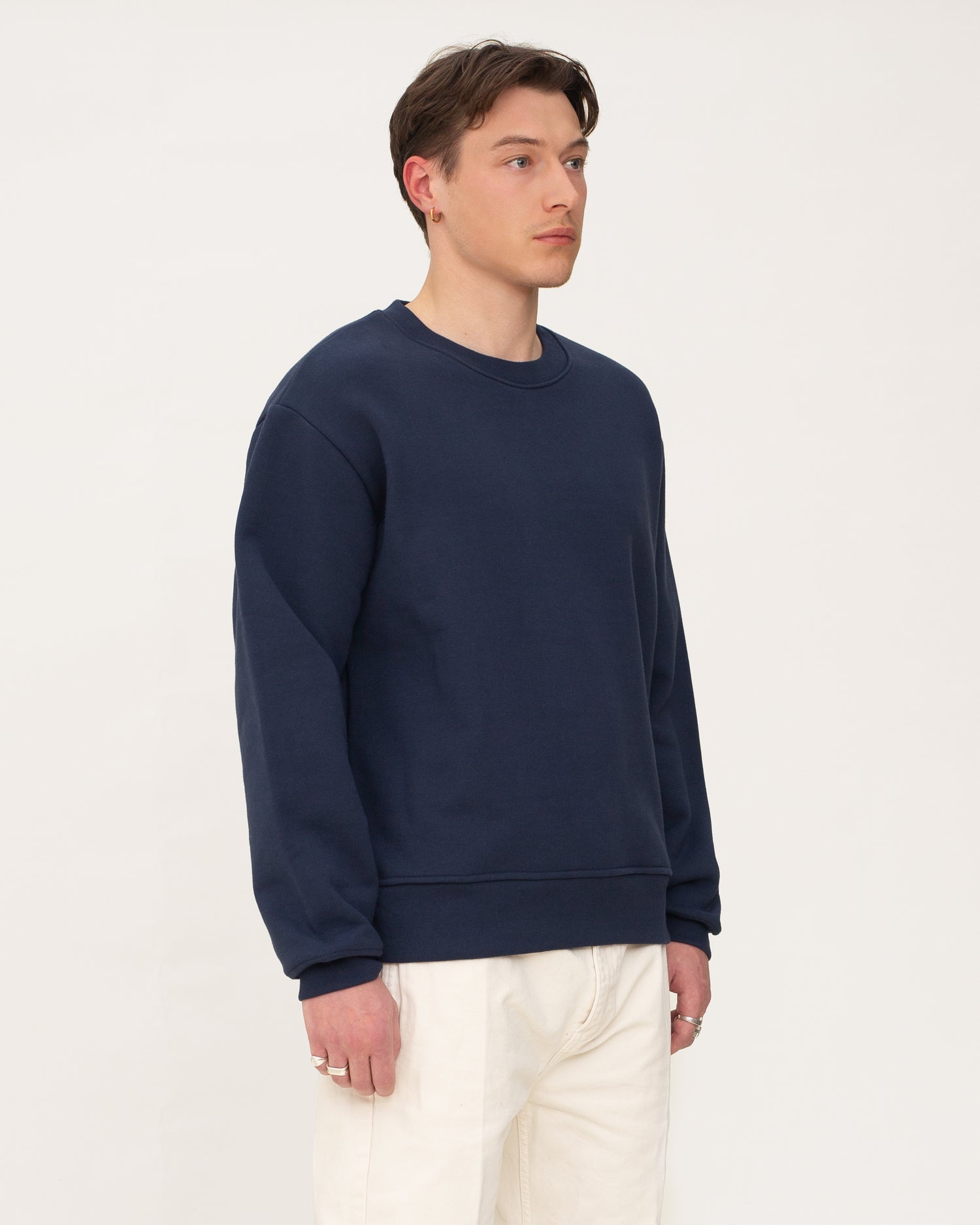 mens designer sweatshirts, mens navy sweatshirt, angle side
