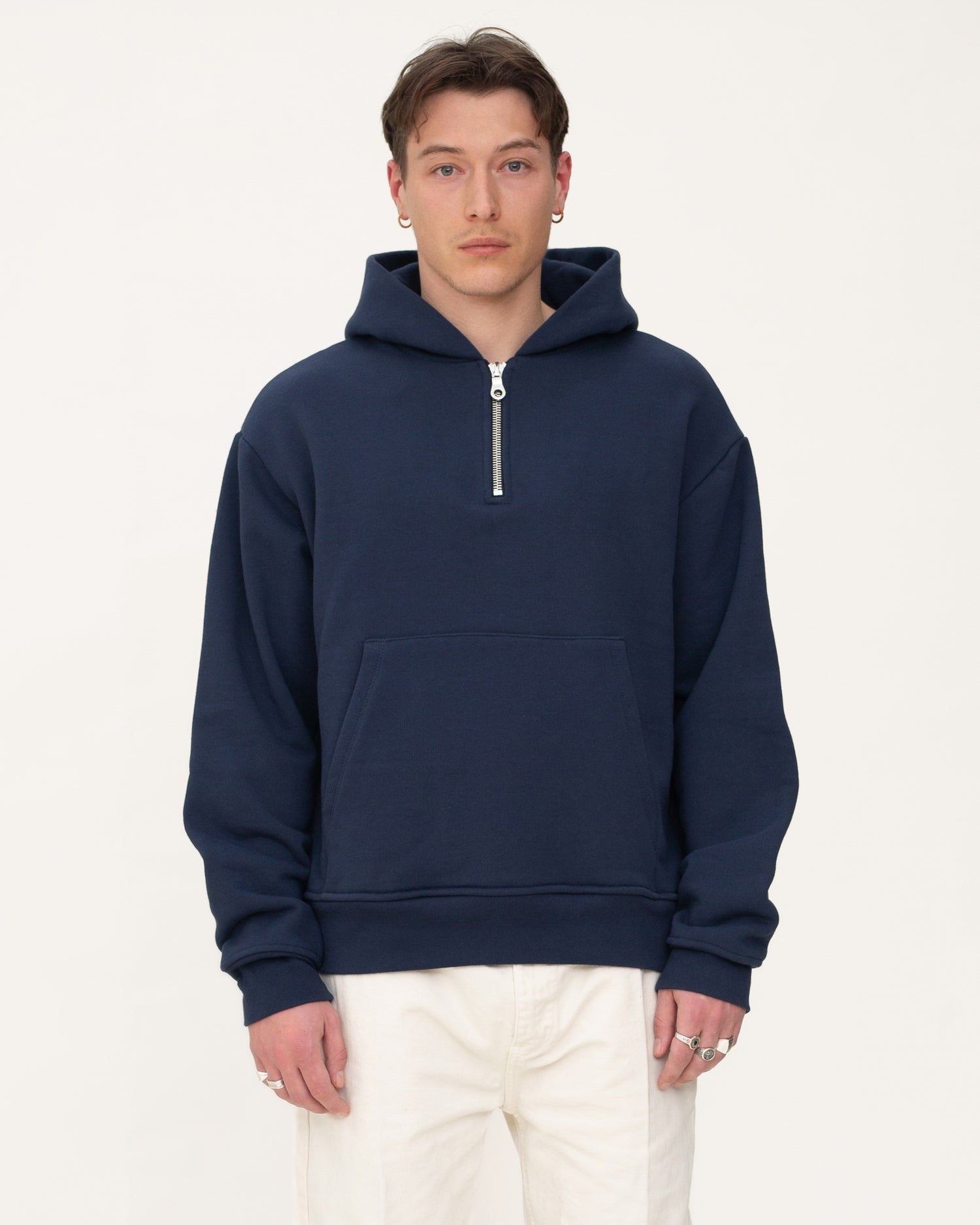 zip up hoodies, navy hoodie, mens hoodie, front side